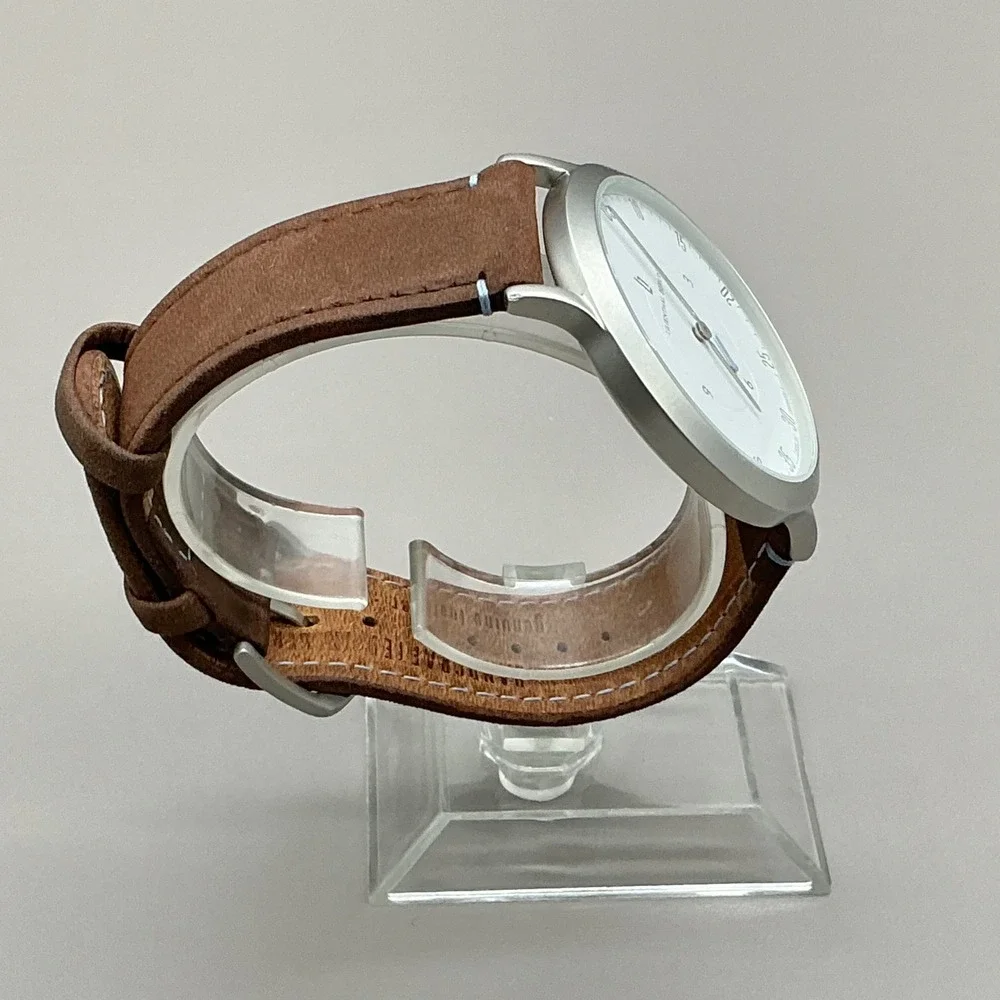 Lilienthal Berlin Watch Mens Silver Tone Brown Leather Quartz L1 NEW BATTERY